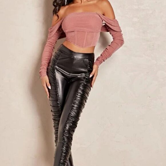 Balletcore Y2K Dancer Off The Shoulder Mesh Asymmetrical Corset Dusty Pink Top - Picture 6 of 8